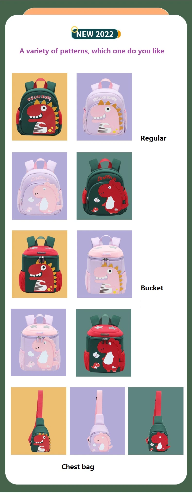 Custom Cute Cartoon Leather-Faced Dinosaur Backpack Preschool Kindergarten School Bag for Girls Boys