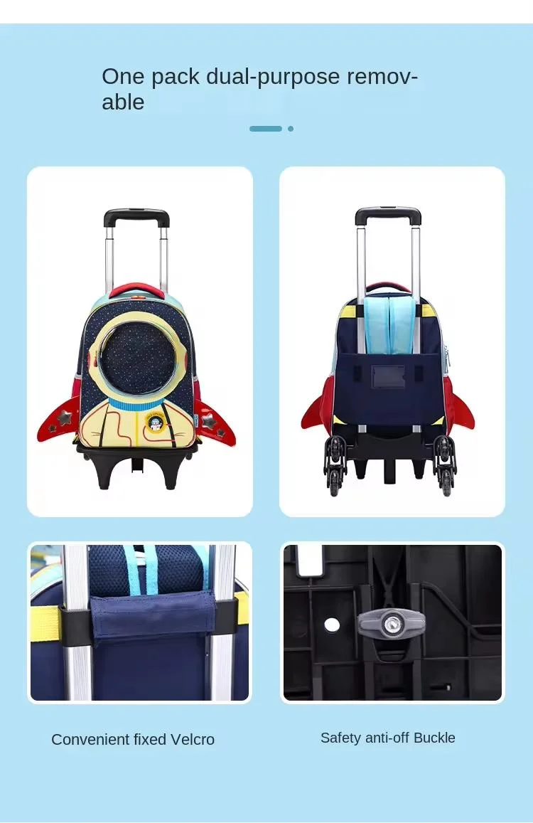 Detachable Dual-Purpose Trolley Backpack for Elementary School Students Cartoon Children&prime;s Trolley Luggage