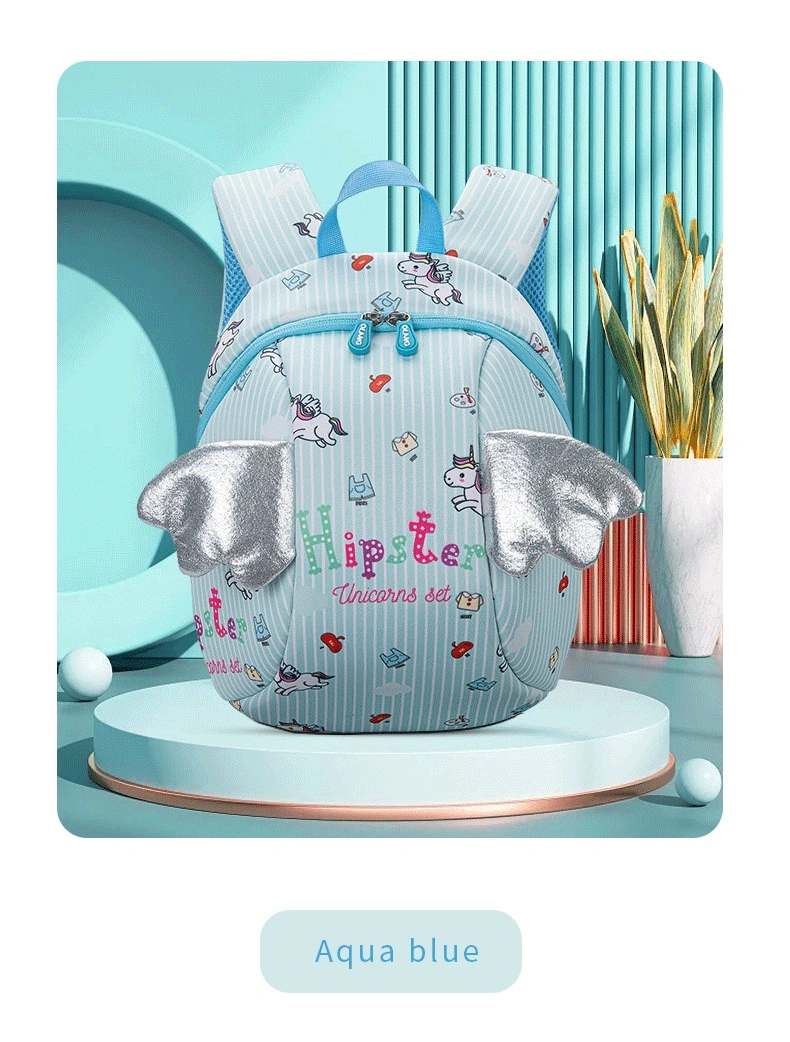 Children&prime; S Anti-Lost Backpack Cute Little Wings Boys and Girls School Bag Kindergarten Backpack