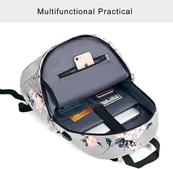 Customized Anti-Theft Stylish Casual Students Shockproof Waterproof College Laptop USB Charging Port Backpack Women Girls