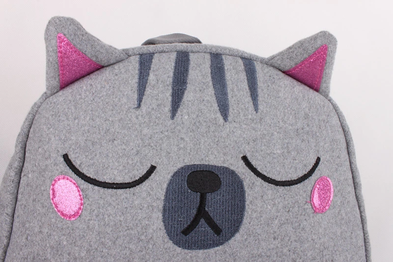 New A4 Bag Grey Student Kitten Cute Animal Children&prime;s Traveling Backpack for Girls