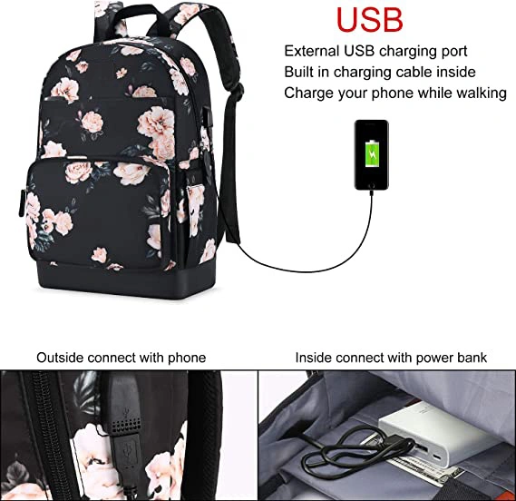 Customized Anti-Theft Stylish Casual Students Shockproof Waterproof College Laptop USB Charging Port Backpack Women Girls