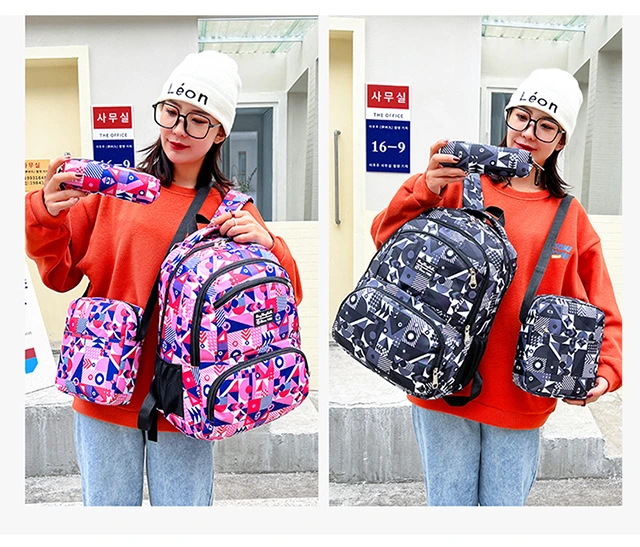 School Bags for Teenagers Girls Schoolbag Large Capacity Boys Geometry Printing School Backpack Set Rucksack Kids Cute Book Bags