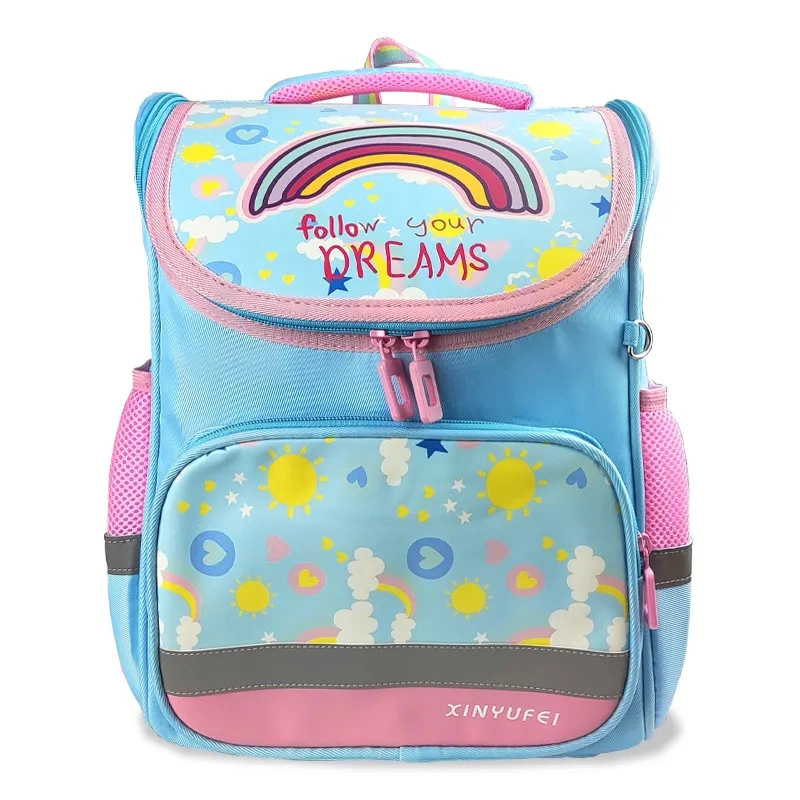 Easy Storage Cute Cartoon Pattern Rainbow Canvas Kid School Backpack for Girls