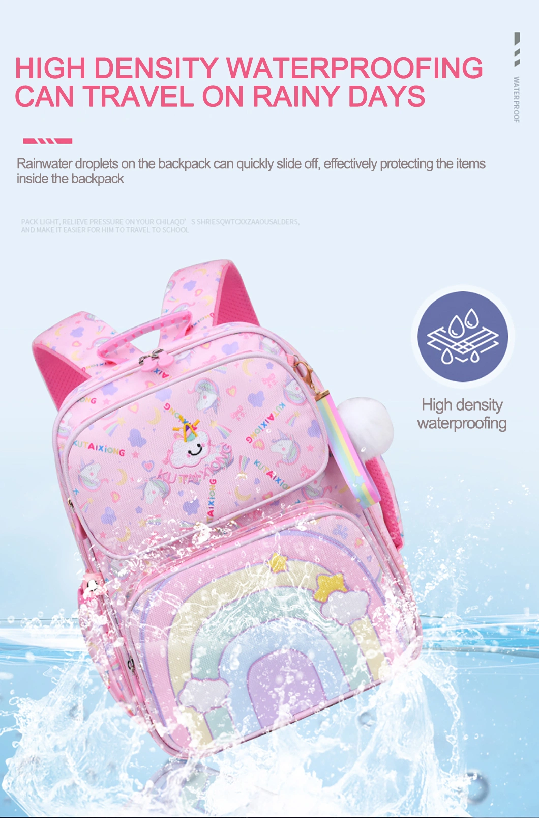 Wholesale Girls Pink Purple School Bag for 6-12 Years Old Large Capacity Children Primary School Backpack Kid Book Bags