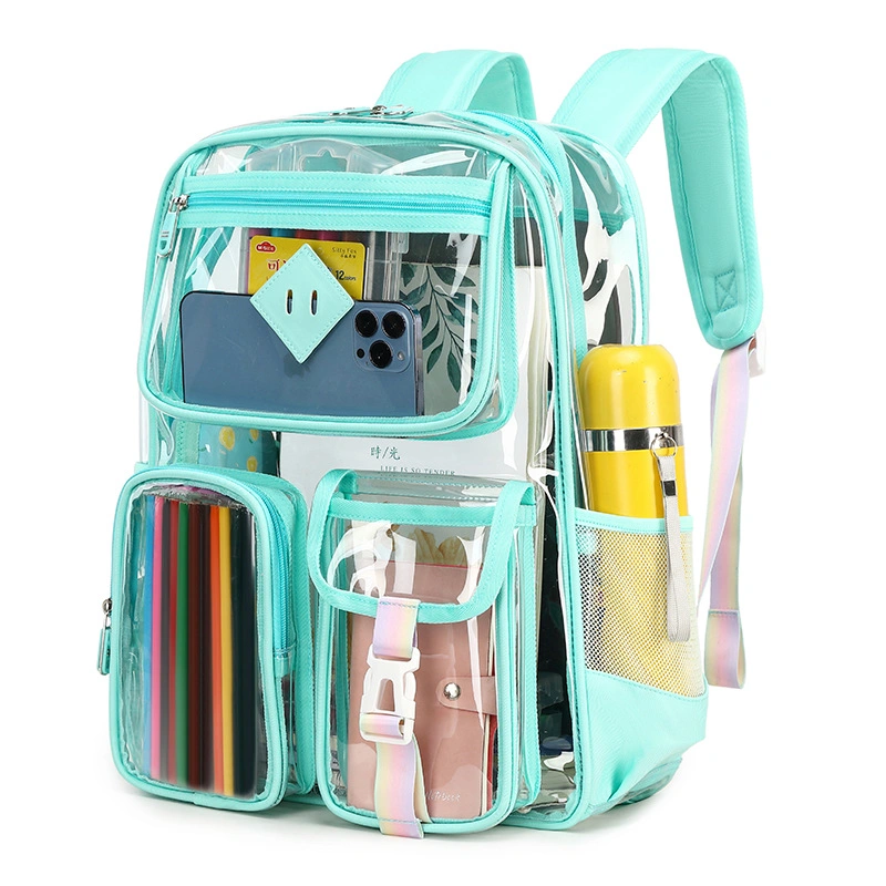 Transparent Women Student Carrier Bag Backpack for High Grade School with Waterproof Large Capacity Elementary