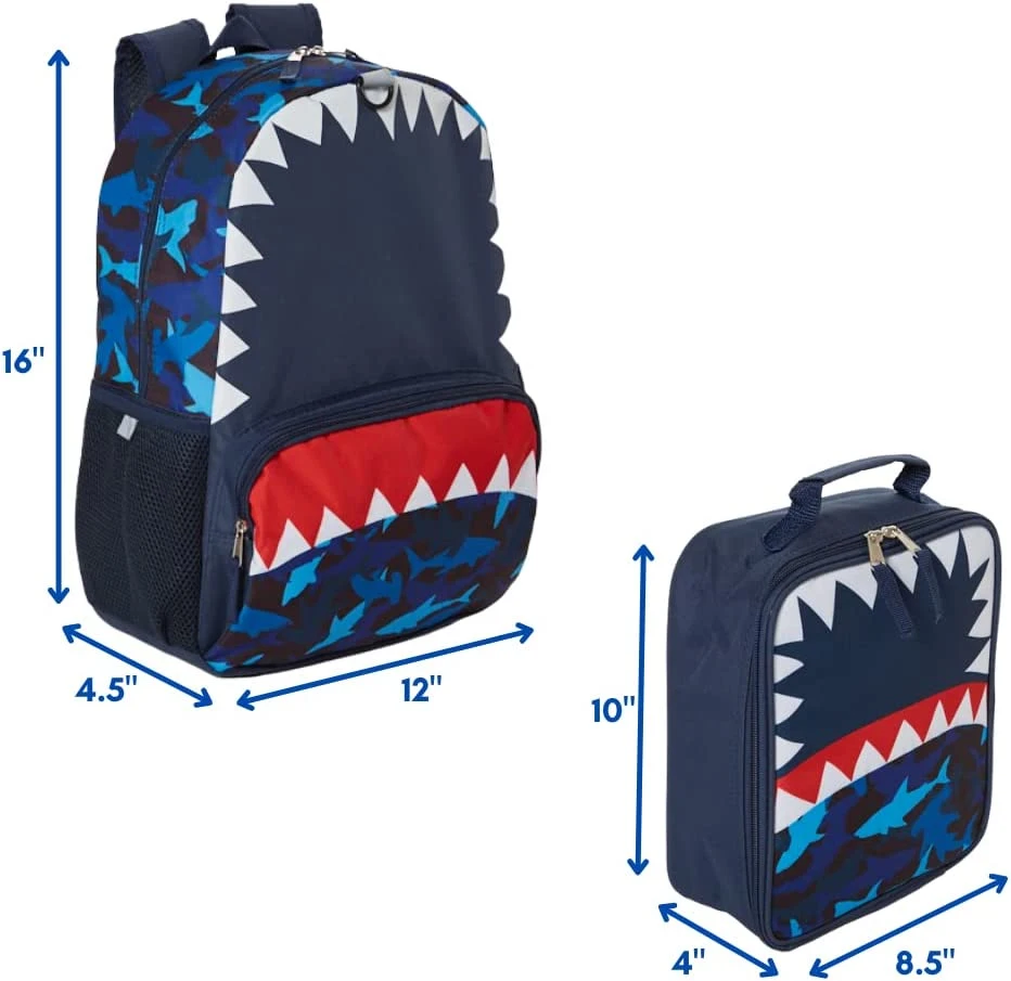 16 Inch Shark Backpack with Lunch Box Set for Boys or Girls Fashion Bag School Bag for Girls Set Bag Backpack