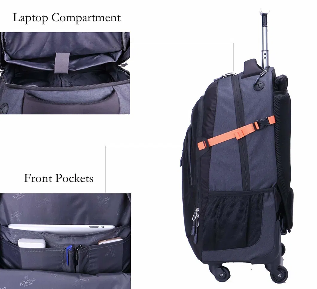 Water Resistant Rolling Wheeled Backpack Laptop Compartment Bag, Black Laptop