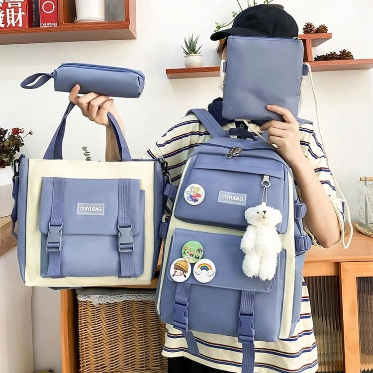 School Bag Junior High Student Backpack 5 Pieces Suits