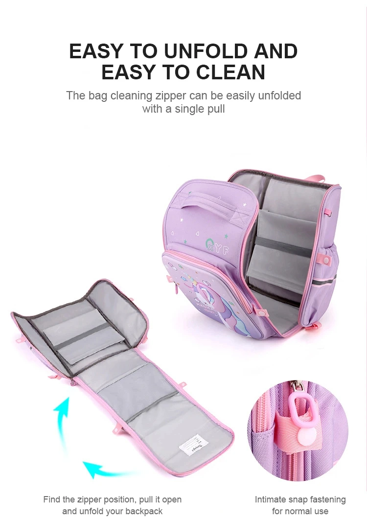 Girl School Bags Child Pink Unicorn Nylon Printing Backpack Kindergarten Student Cute Girls Children&prime;s Schoolbag Waterproof Kid