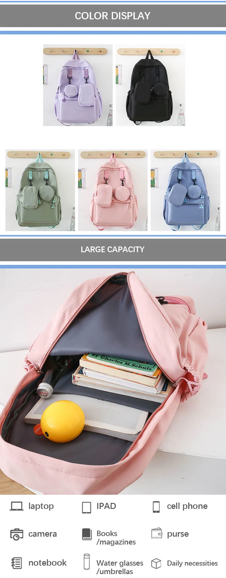 Custom Female Korean Schoolbag Trendy Rucksacks Waterproof Washable Backbag School Student Backpack