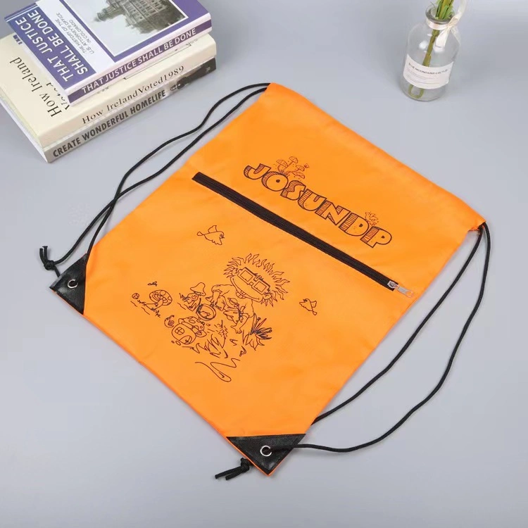 Hot Sale Polyester Gym Drawstring Bag with Zipper Children School Backpack Bag for Book Larg Capacity 210d Polyester Sport Drawstring Pouch Bag