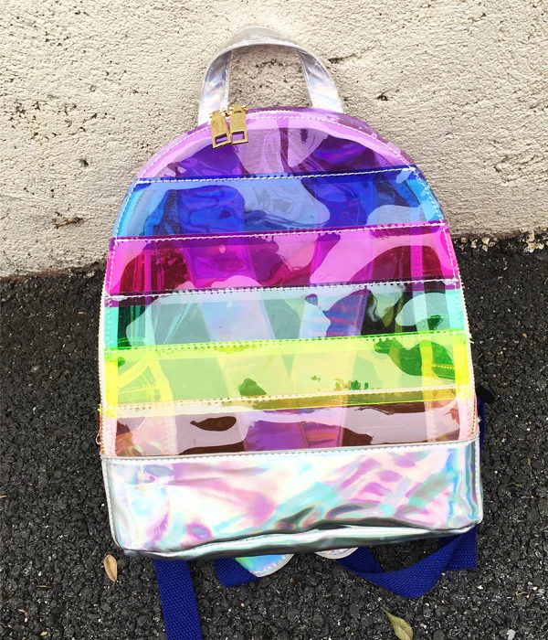 Rainbow Color Transparent School Backpack Custom Colorful Holographic PVC Backpack Bag