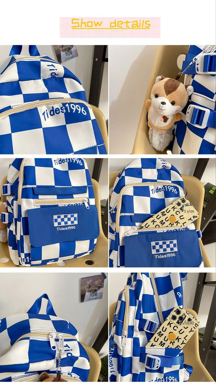 Fashion Plaid Printing Multifunctional Teenager Girls Boys Laptop Casual Backpack