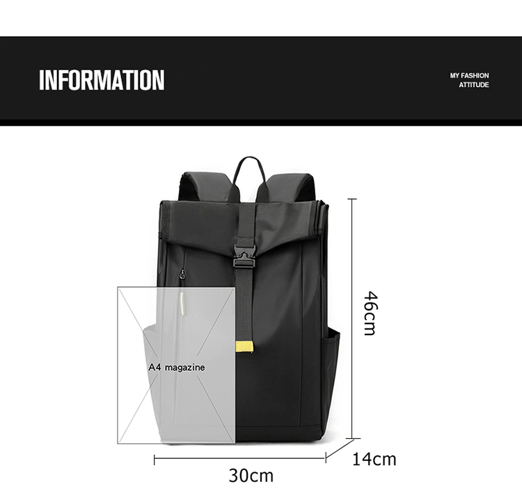 Custom Logo Men&prime;s Roll Top Computer Bags Backpack Casual Sports Travel Waterproof School Rolling Student Laptop Backpack