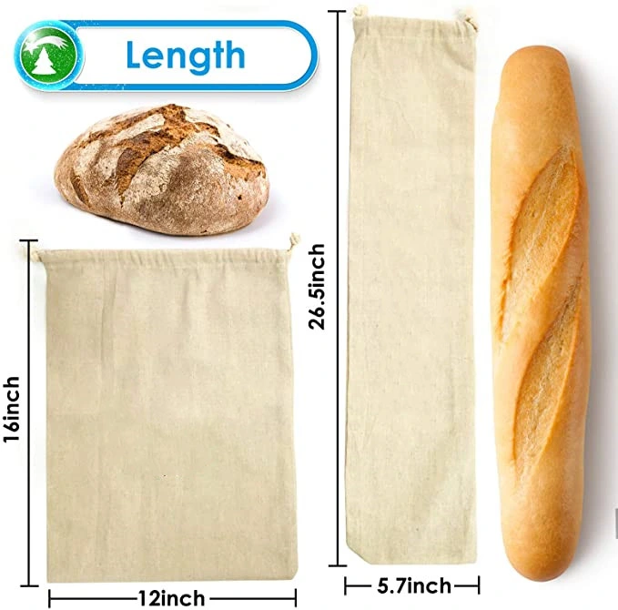 LFGB Gots Linen Loaf Bread Packing Bag Personalized Printed Organic Cotton Biodegradable Bread Bag