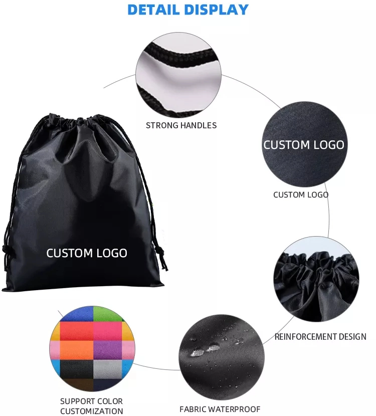 Hot Sale Polyester Gym Drawstring Bag with Zipper Children School Backpack Bag for Book Larg Capacity 210d Polyester Sport Drawstring Pouch Bag