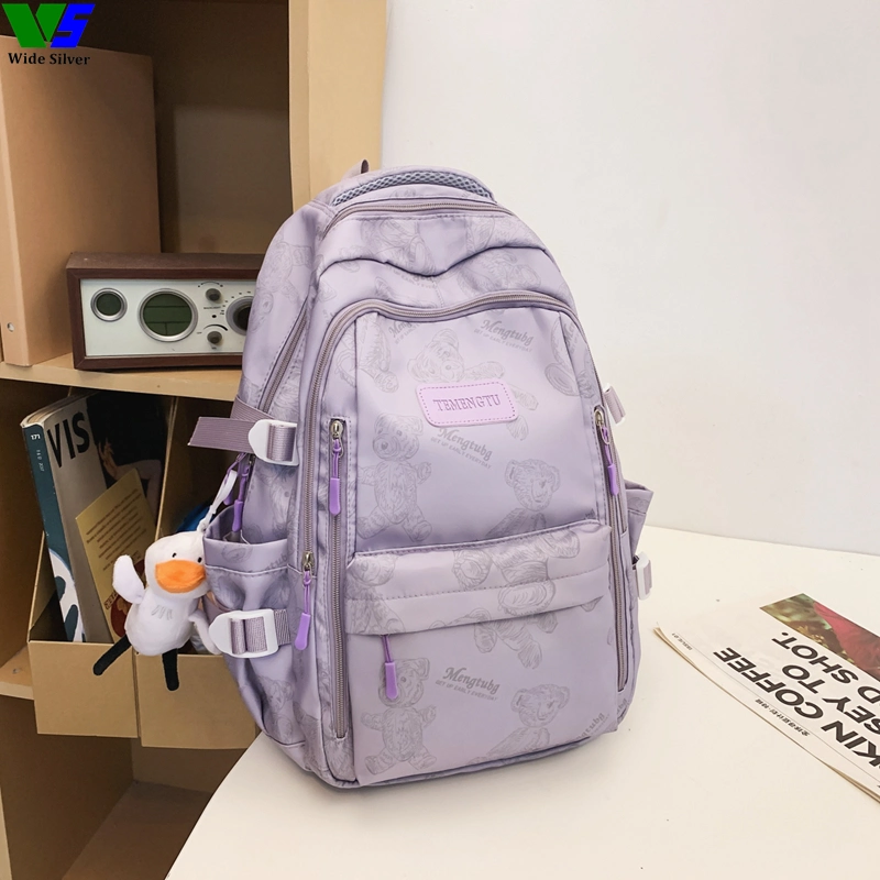 Wide Silver in Stock Durable Fashion Simple Cotton Canvas Backpack for Kids