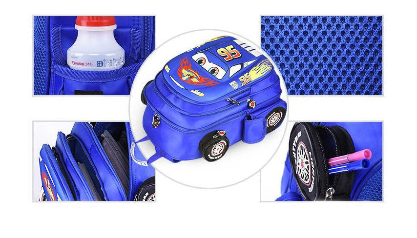 Lightweight 3D Car Nylon Children&prime;s Schoolbag Kindergarten Baby Car Style Boy&prime;s School Backpack