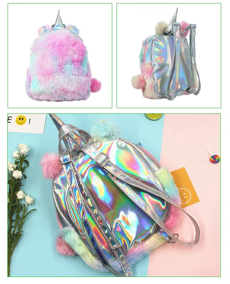 Fashion Bag Girls Plush Pink Travel Backpack Kids Cute Unicorn School Bags Charm Unicorn Backpack