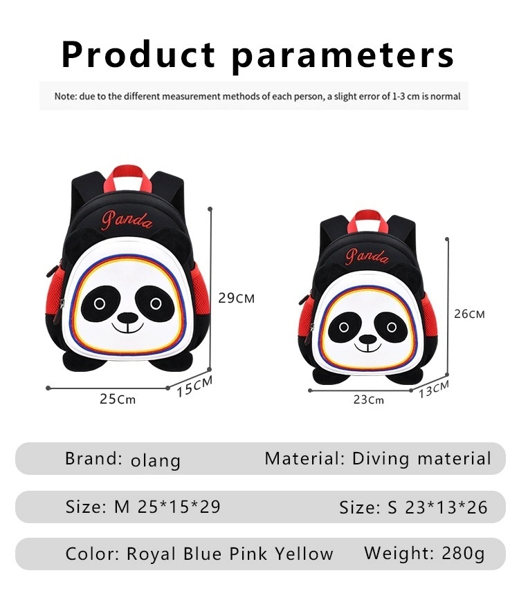 Panda Pattern Toddler Bags Can Costom Logo Kindergarten Backpack for Girls and Boys