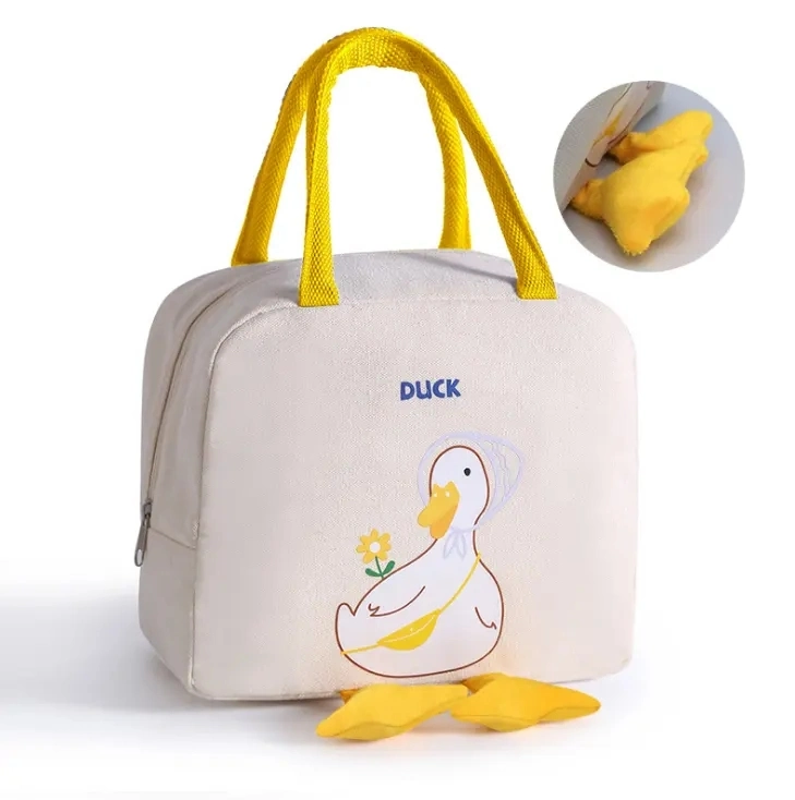 Cartoon Duck Lunch Bag for Women Children Mini School Worker Company Lunch Polyester Small Cooler Bag