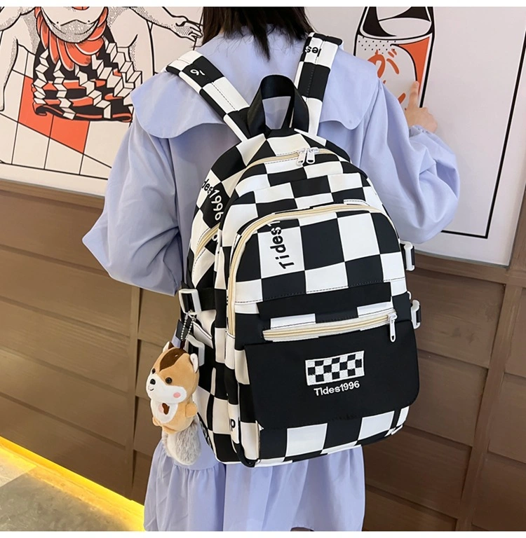 Fashion Plaid Printing Multifunctional Teenager Girls Boys Laptop Casual Backpack