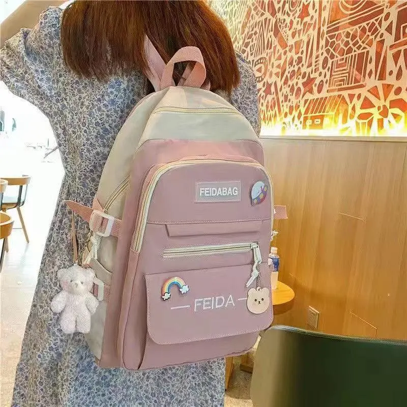 (WD6242) Junior High School Students Backpack Female Korean Version of The New Large Capacity College Students Backpack Portable Children&prime;s School Bag