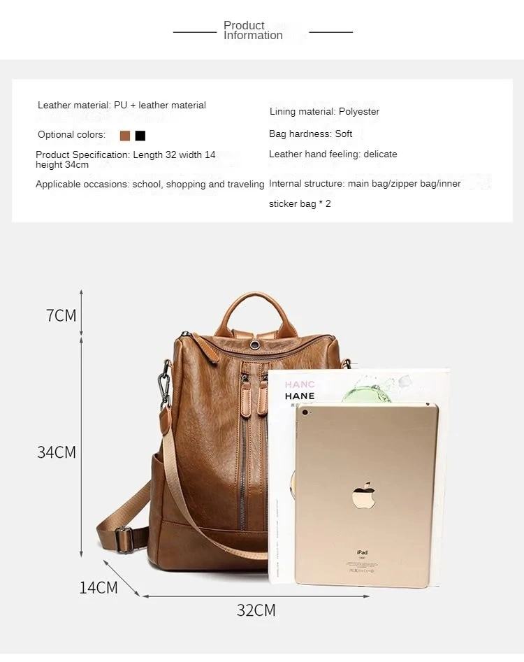 Backpack Female 2023 New Korean Version of The Bag Female Travel Bag Casual Dual-Purpose Backpack