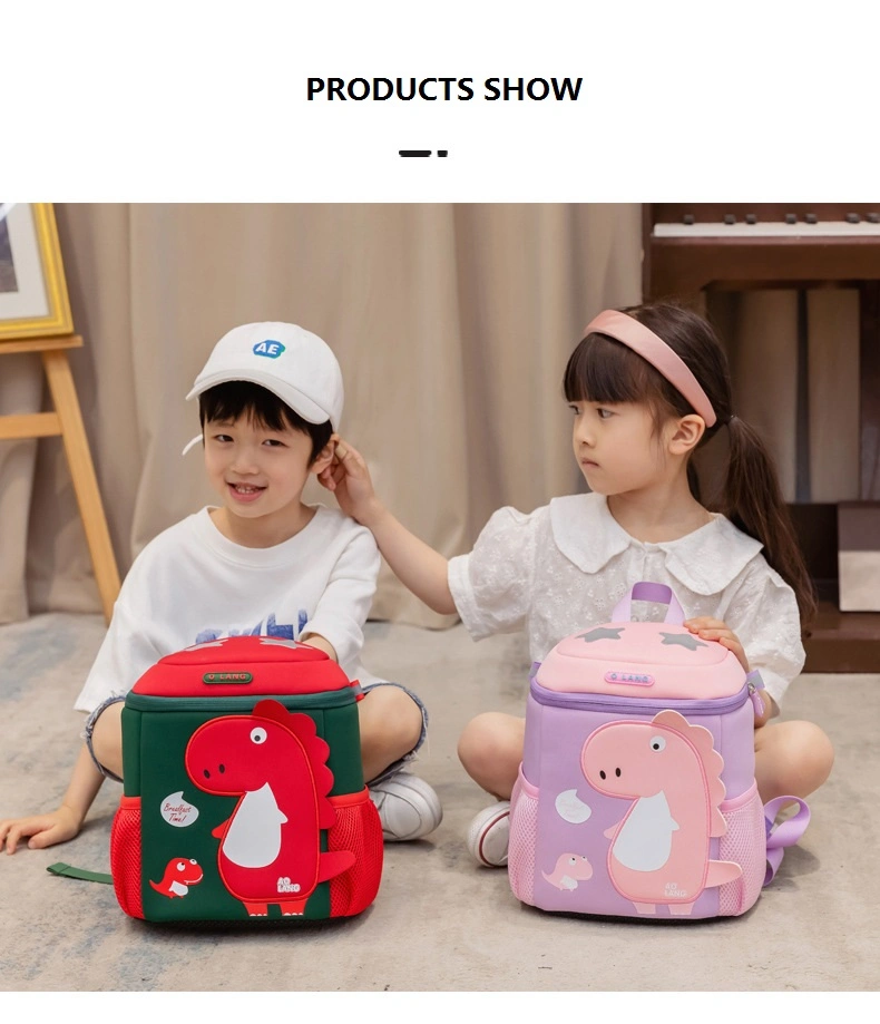 Custom Cute Cartoon Leather-Faced Dinosaur Backpack Preschool Kindergarten School Bag for Girls Boys