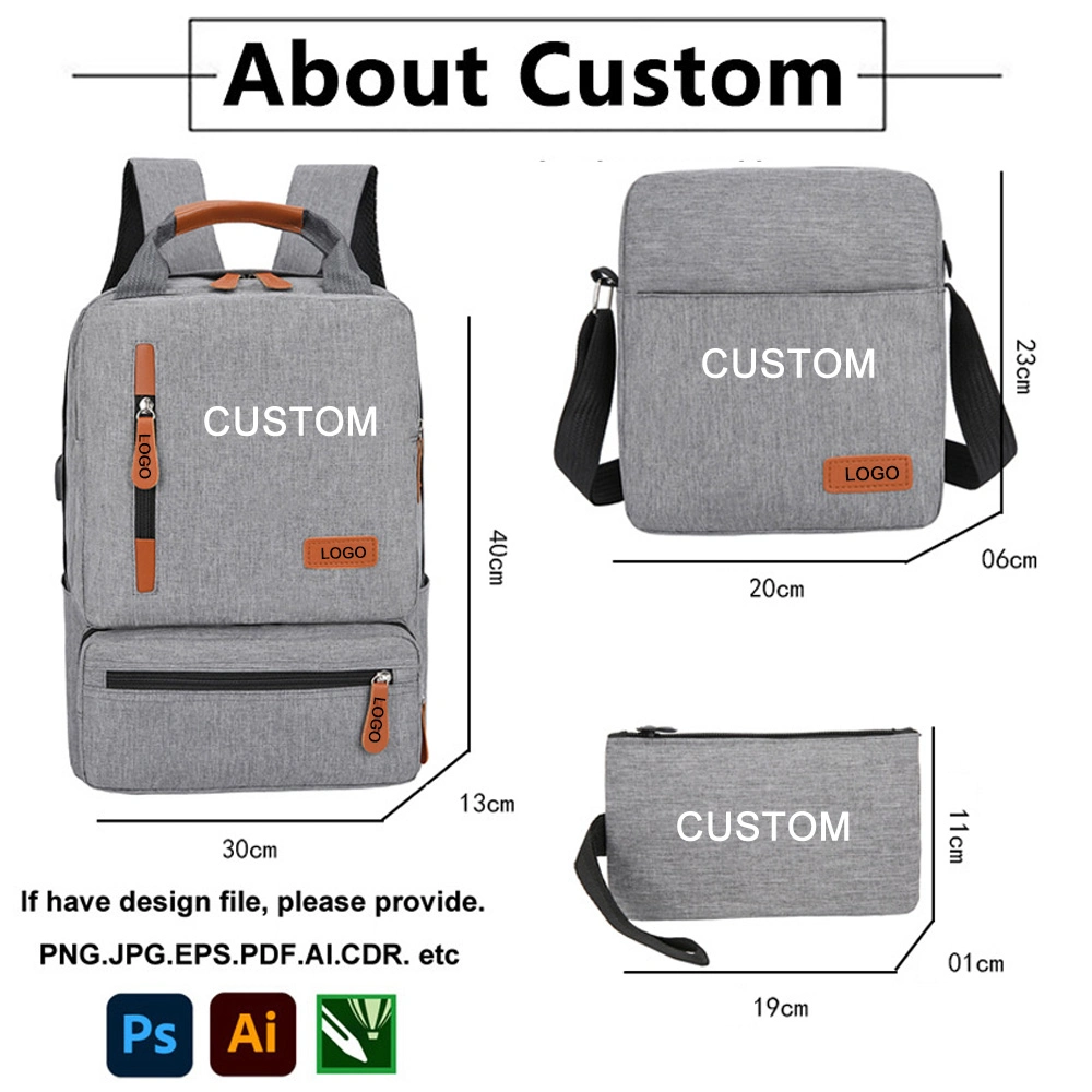 Wholesale School Bag Student Waterproof Laptop Set Computer Bag Three-Piece High Capacity USB Travel Backpack