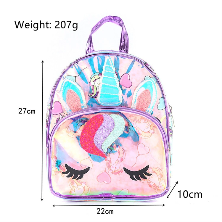 Autumn New Fashion Unicorn Holographic Transparent Colorful Clear PU Kids Mini Backpack