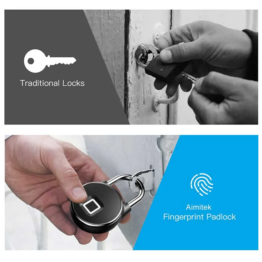 Rechargeable Fingerprint Smart Lock IP65 Waterproof Anti-Theft Security Padlock Door Luggage Case Keyless