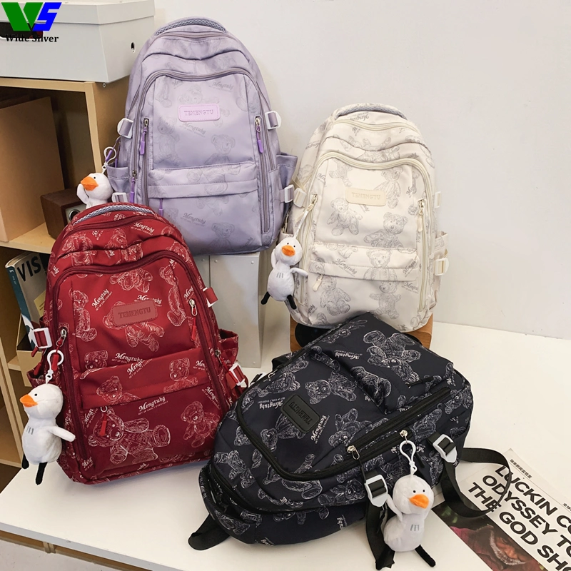 Wide Silver in Stock Durable Fashion Simple Cotton Canvas Backpack for Kids