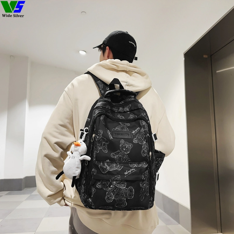 Wide Silver in Stock Durable Fashion Simple Cotton Canvas Backpack for Kids