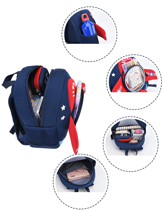 Wholesale Custom Cartoon Backpack Neoprene Cute Aircraft Shape Small School Bags Boys Girls Knapsack Kindergarten Kids Backpack