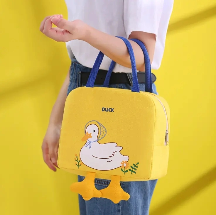 Cartoon Duck Lunch Bag for Women Children Mini School Worker Company Lunch Polyester Small Cooler Bag