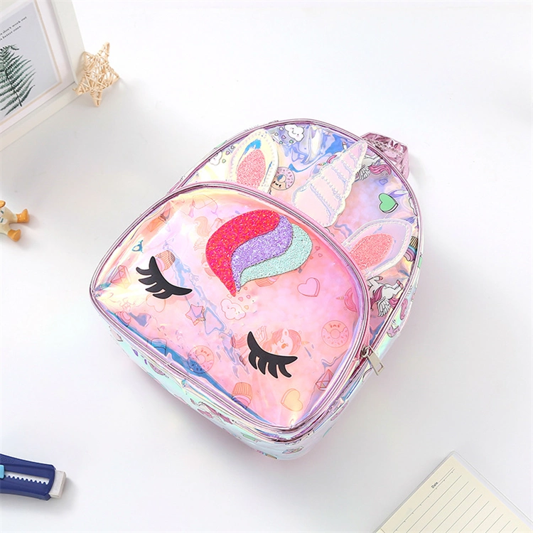 Autumn New Fashion Unicorn Holographic Transparent Colorful Clear PU Kids Mini Backpack