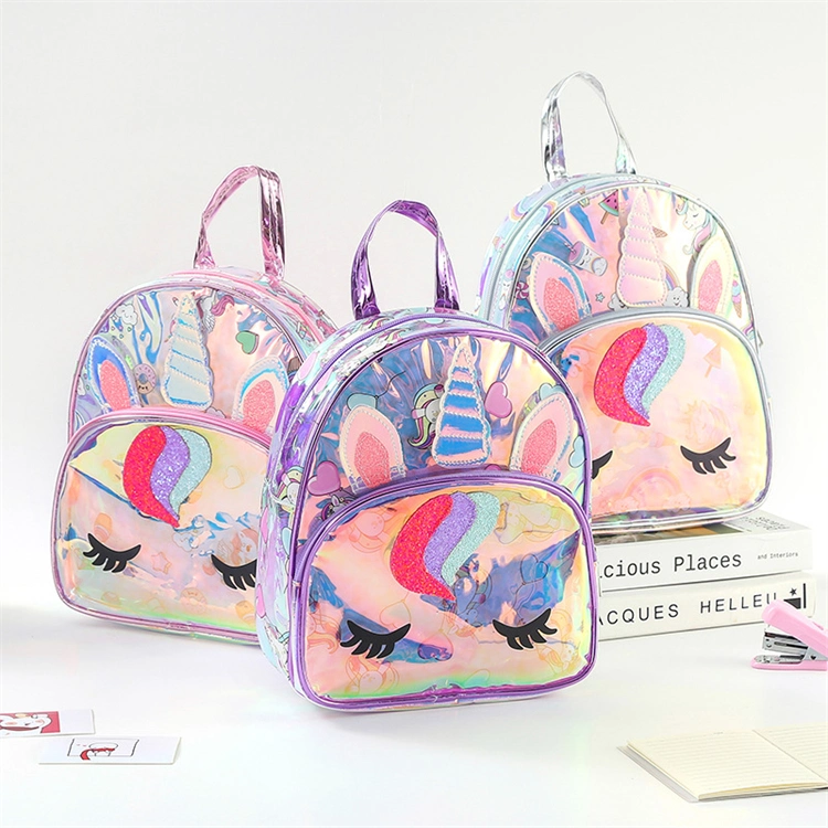 Autumn New Fashion Unicorn Holographic Transparent Colorful Clear PU Kids Mini Backpack