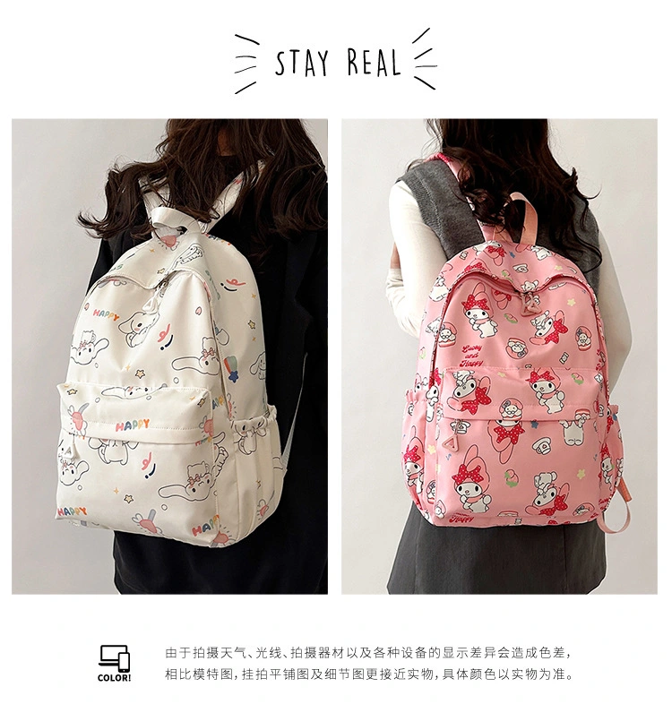 Sanrio Student Bags Large Capacity High School Bags Cartoon Melody Travel Canvas Children Backpack