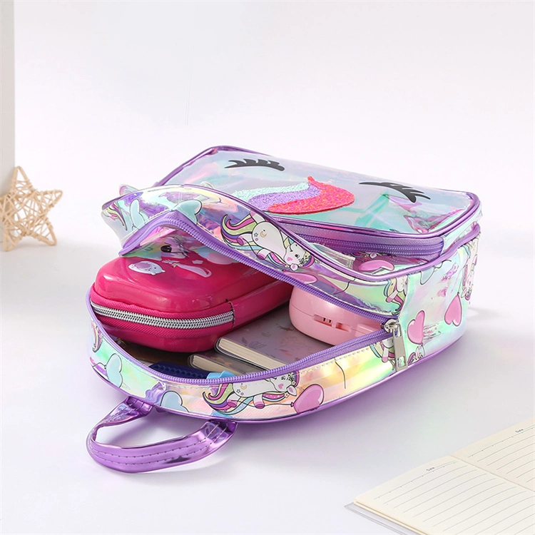 Autumn New Fashion Unicorn Holographic Transparent Colorful Clear PU Kids Mini Backpack