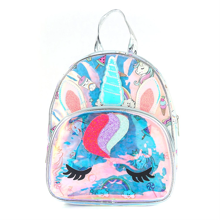 Autumn New Fashion Unicorn Holographic Transparent Colorful Clear PU Kids Mini Backpack