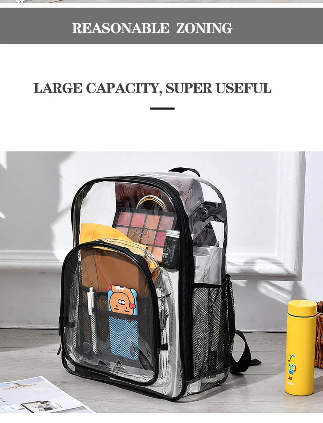 Large Capacity Clear PVC Backpack Waterproof School Transparent Bookbags Children Schoolbag