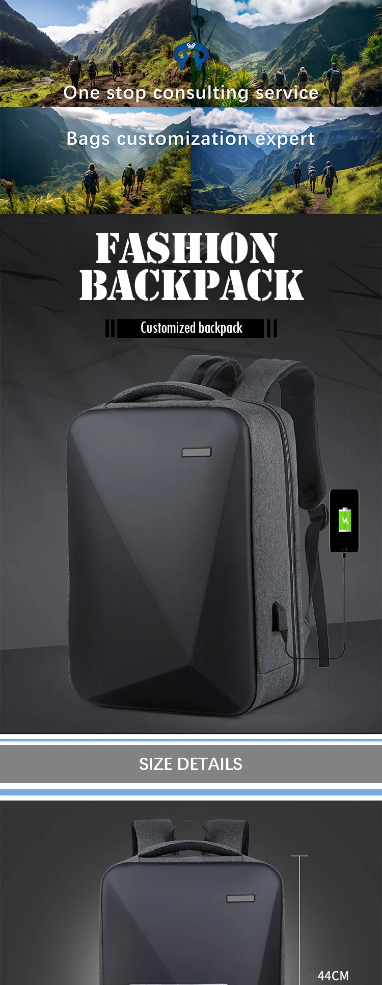 Professional Factory Good Price Grey Business Laptop Bags Backpack with Zipper