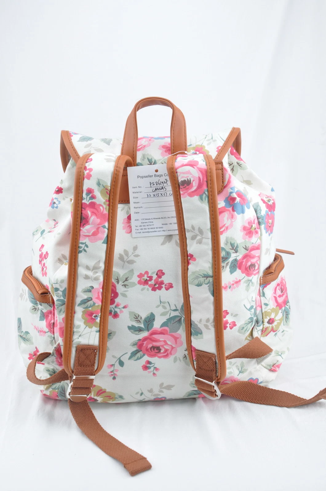 Drawstring Canvas Girls School Backpacks Flowers Prints PU Trims