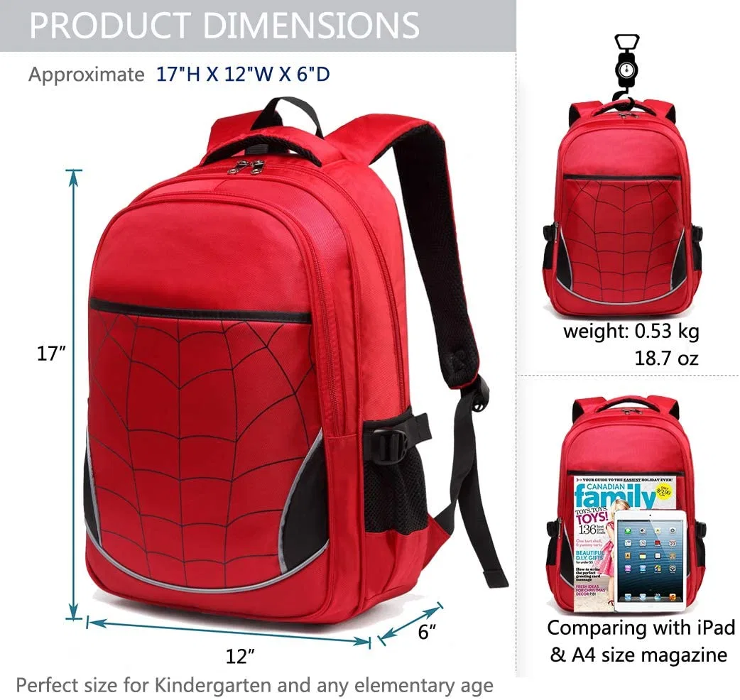 Kids Backpack for Boys Elementary School Bags Durable Kindergarten Bookbags (Red)