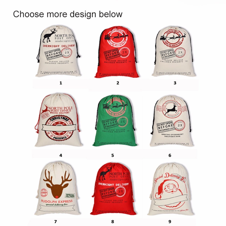 Hot Sales Drawstring Pouches Personalized Christmas Eco-Friendly Cotton Bag Reindeer Santa Sacks