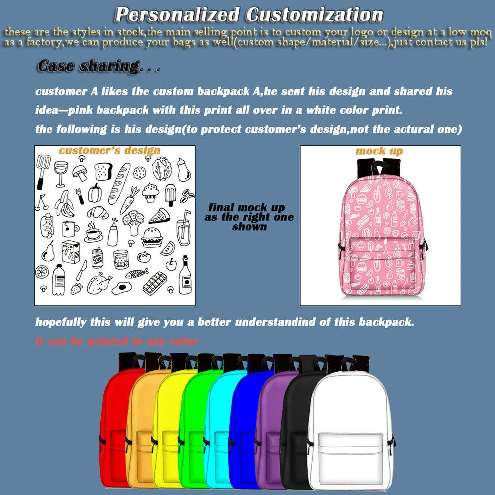 Low MOQ Customized Carton 3D Printing Backpack Men Women Children Student School Print Bag