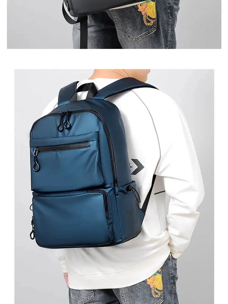 14 Inch Backpack Large Capacity Travel Leisure Solid Color PU Computer Backpack Fashion Casual Bag