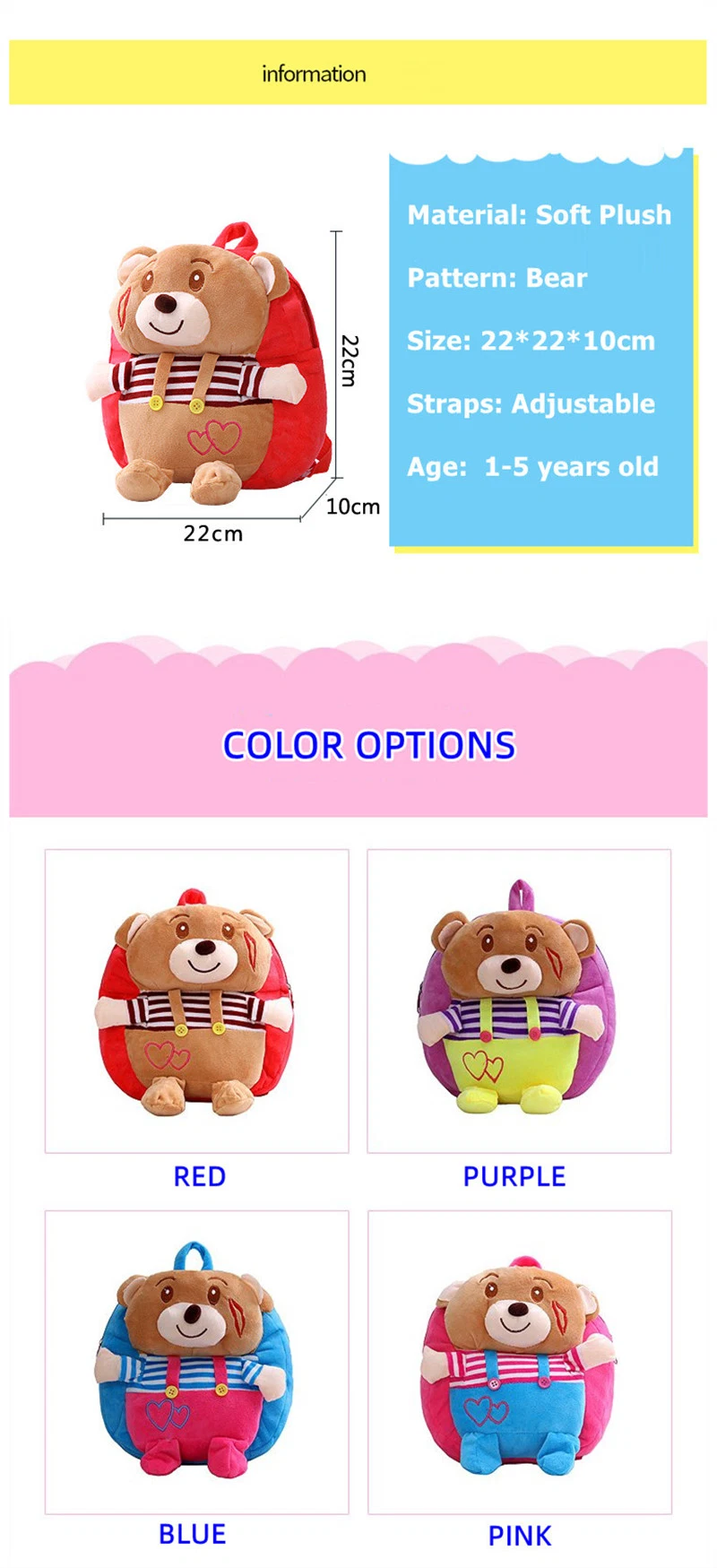 Custom Cute Plush School Bags and Animal Backpack for Toddler Kids Backpack